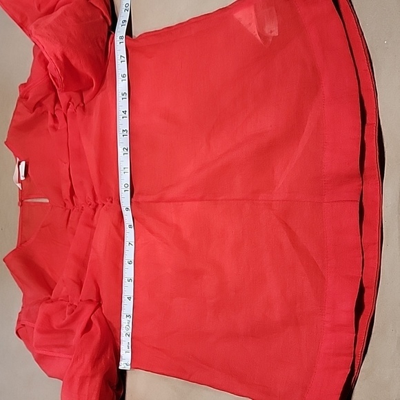 H&M Size 8 Bright Red Georgette V-Neck Blouse Ruching Detail, Excellent Cond. - Picture 6 of 12